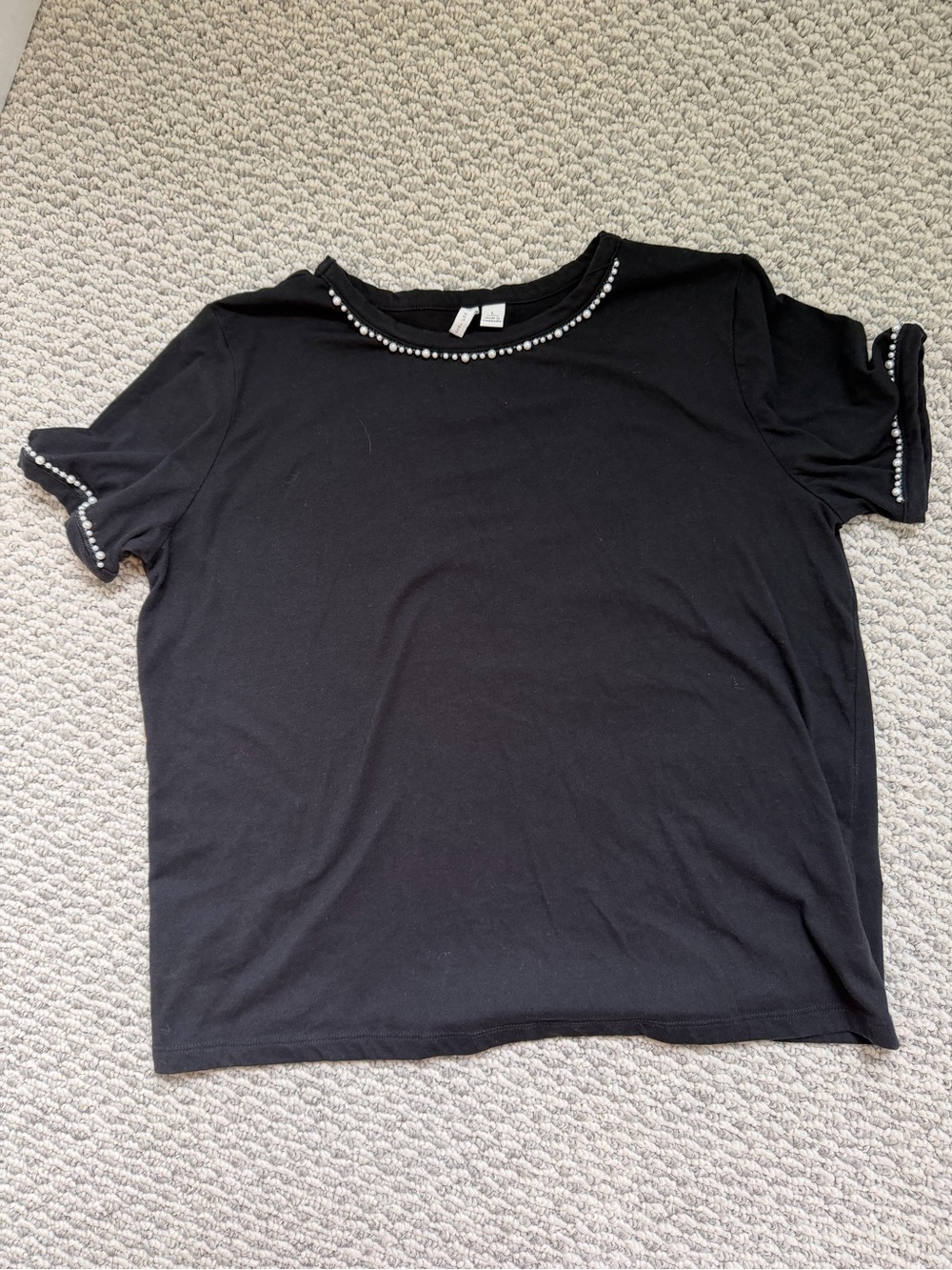 Cato Black Short Sleeve Tee with Pearl Trim